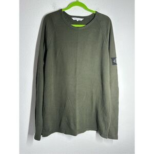 CALVIN KLEIN JEANS Men's Olive Waffle Sweater Logo Patch Size XL Cotton
